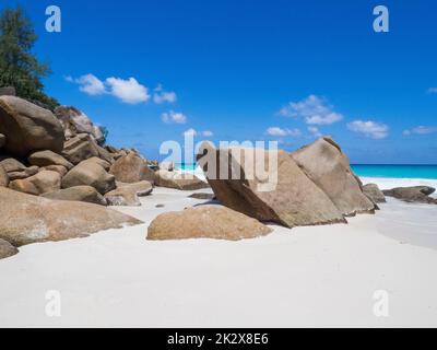 Seychelles , Praslin - Spiaggia dell'Anse Goeorgette Foto Stock