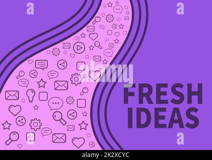 Didascalia concettuale Fresh Ideas. Pensiero concettuale fotografico o suggerimento come possibile corso di azione icone simboleggiare la comunicazione online colleghi raggiungere il lavoro di squadra. Foto Stock