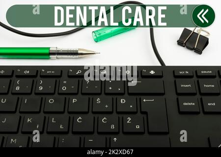 Didascalia di testo che presenta la cura dentale. Vetrina aziendale manutenzione di denti sani o per mantenerlo pulito per la futura tastiera del computer e Symbol.supporto informativo per la comunicazione. Foto Stock