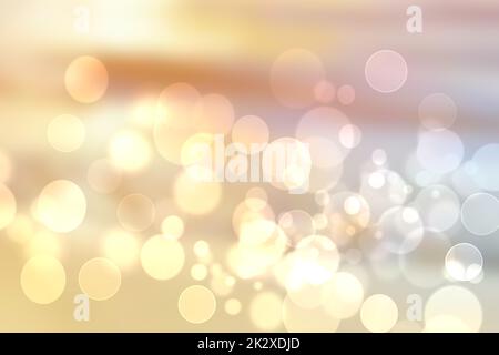 Illustrazione astratta del tramonto. Struttura astratta di sfondo con atmosfera da sera o tramonto, con luci bokeh color azzurro e cielo soleggiato giallo. Bellissimo tramonto. Foto Stock
