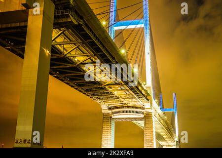 Notte di Yokohama Bay Bridge (preso da Daikokufuo) Foto Stock