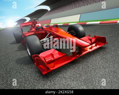 Auto da corsa rossa in pista. Illustrazione 3D Foto Stock