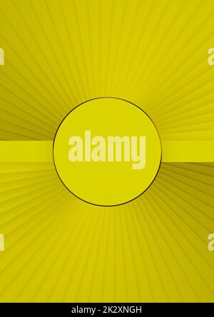 Luminoso, giallo neon 3D rendering vista dall'alto piatto piatto prodotto esposizione un cilindro podio o stand con ventilatore a mano come sfondo o sfondo passi a spirale minimo, semplice, composizione astratta Foto Stock