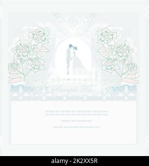 Elegante invito a nozze con coppie in viaggio di nozze Foto Stock