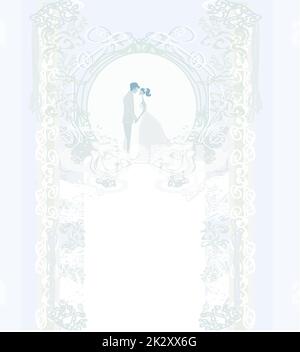 Elegante invito a nozze con coppie in viaggio di nozze Foto Stock