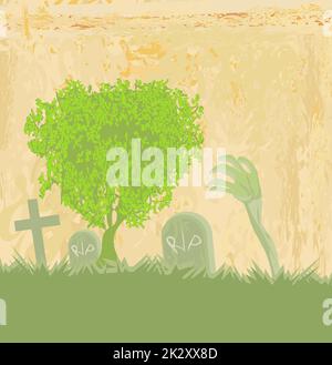 Mano zombie esce dalla sua tomba Foto Stock