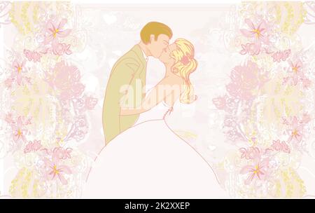 Elegante invito a nozze con wedding kissing giovane Foto Stock