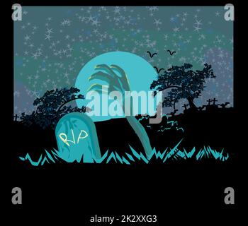 Mano zombie esce dalla sua tomba Foto Stock