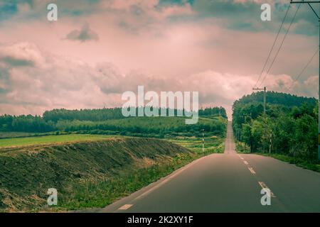 Hokkaido lunga strada e natura Foto Stock