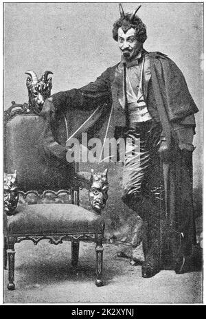 Ritratto di Alexander Girardi nell'opera di Adolf Mueller 'la moglie del diavolo'. Alexander Girardi - attore e cantante austriaco in operette. Illustrazione del 19 ° secolo. Sfondo bianco. Foto Stock