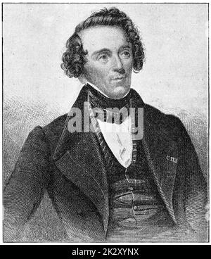 Ritratto di Giacomo Meyerbeer, compositore d'opera tedesco. Illustrazione del 19 ° secolo. Sfondo bianco. Foto Stock