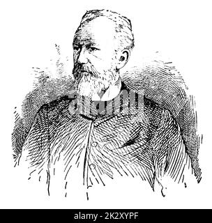 Ritratto di Pyotr Ilyich Tchaikovsky - un compositore russo del periodo romantico. Illustrazione del 19 ° secolo. Sfondo bianco. Foto Stock