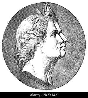 Ritratti dei fratelli Montgolfier - inventori francesi della mongolfiera in stile Montgolfiere, aerostatique globo. Illustrazione del 19 ° secolo. Germania. Sfondo bianco. Foto Stock