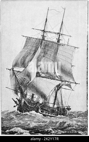 La Pomone (1806) - fregata di classe Hortense da 40 cannoni della Marina francese. Illustrazione del 19 ° secolo. Germania. Sfondo bianco. Foto Stock