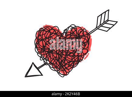 A forma di cuore e freccia grungy grungy grugnoso scribble Foto Stock