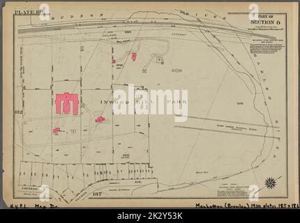 Cartografica, Mappe. 1930. Lionel Pincus e la Principessa Firyal Map Division. Real Property , New York (state) , New York, Manhattan (New York, N.Y.) Piastra 186, parte della sezione 8: Inwood Hill Park, delimitata dal fiume Hudson, dal fiume Harlem, da Payson Avenue e da Emerson Place Foto Stock