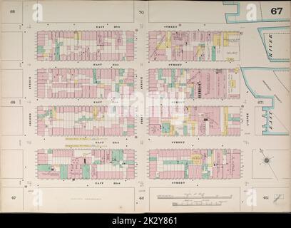 Cartografica, Mappe. 1890. Lionel Pincus e la Principessa Firyal Map Division. Assicurazione antincendio , New York (stato), Real Property , New York (stato), Cities & Cities , New York (stato) Manhattan, V. 4, Double Page Plate No. 67 Mappa delimitata da E. 26th St., East River, E. 22nd St., 2nd Ave. Foto Stock
