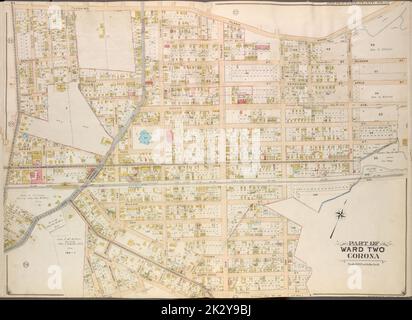 Cartografica, Mappe. 1908 - 1912. Lionel Pincus e Principessa Firyal Map Division Queens, Vol. 2, Double Page Plate No. 23; parte di Ward Two Corona; Mappa delimitata da Flushing Plank Road, Peartree Summit Ave., Meadow St., Apple St., Grand Ave. (Roosevelt St.), Lake St., Park St., Rail Road Ave., Willow St., New Ave., Oak St., tra cui Tieman Myrtle Ave., Crown St., Buena Vista St., Plateau St., Washington St., Montgomery Ave., Cambridge St., Newtown Ave., Corona Ave., Junction Ave. Foto Stock