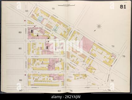 Cartografica, Mappe. 1884 - 1936. Lionel Pincus e la Principessa Firyal Map Division. Assicurazione antincendio , New York (stato), Real Property , New York (stato), Cities & Cities , New York (stato) Brooklyn V. 3, Double Page Plate No. 81 Mappa delimitata da Hopkins St., Nostrand Ave., Gwinnett St., Harrison Ave. Foto Stock