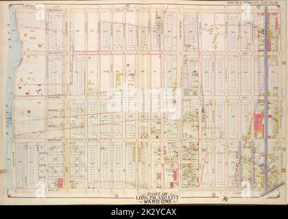 Cartografica, Mappe. 1907 - 1908. Lionel Pincus e la Principessa Firyal Map Division. Vampate (New York, N.Y.) Queens, Vol. 2, Double Page No. 10; parte di Long Island City Ward One (parte di Old Ward 5); Mappa delimitata da Boulevard, Winthrop Ave., Wolcott Ave., Ditmars Ave., Potter Ave., Woolsey Ave., Flushing Ave., Nassau Ave., Frankfort Ave., Steinway Ave., 6th Ave., Rapelje Ave., Debevoise Ave., Van Alst Ave., Plaiet Ave.; Tra cui Emily, Terrace, Edward St., Davidson St., Murison St., Philips St., Barclay St., Me Clellan PL., Bermel PL., Hallett St., Howland St., Crescent St., Merchant St., Goodr Foto Stock