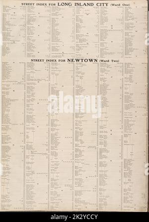 Cartografica, Mappe. 1907 - 1908. Lionel Pincus e la Principessa Firyal Map Division. Vampate (New York, N.Y.) Indice delle strade per Long Island City (Ward One), Indice delle strade per Newtown (Ward Two). Anteriore Foto Stock