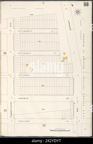 Cartografica, Mappe. 1884 - 1936. Lionel Pincus e la Principessa Firyal Map Division. Assicurazione antincendio , New York (Stato), Real Property , New York (Stato), Cities & Cities , New York (Stato) Brooklyn V. 12, Plate No. 98 Mappa delimitata da Bay Parkway, 61st St., 21st Ave. Foto Stock