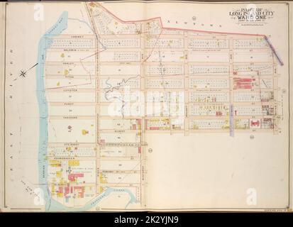 Cartografica, Mappe. 1907 - 1908. Lionel Pincus e la Principessa Firyal Map Division. Vampate (New York, N.Y.) Queens, Vol. 2, Double Page No. 12; parte di Long Island City Ward One (parte di Old Ward 5); Mappa delimitata da Berrian Ave., Riker Ave., Winthrop Ave., Wolcott Ave., Ditmars Ave., Potter Ave., Flushing Ave., Bremen Ave., Steinway Ave., 8th Ave.; Tra cui Cabinet St., Balowin St., Oakley St., Titus St., Luyster St., Purdy St., Theodore St., Kouwenhoven St., Pomeroy St., Blackwell St., South St Foto Stock