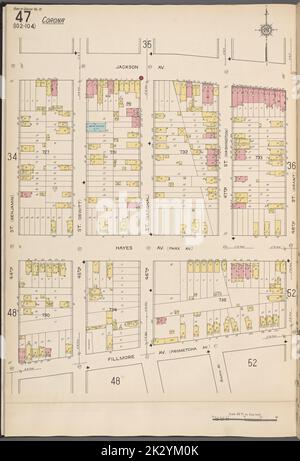 Cartografica, Mappe. 1884 - 1936. Lionel Pincus e la Principessa Firyal Map Division. Assicurazione antincendio , New York (stato), Real Property , New York (stato), Cities & Cities , New York (stato) Queens V. 10, Plate No. 47 Mappa delimitata da Jackson Ave., 48th St., Fillmore Ave., 44th St Foto Stock