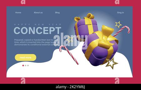 Vacanze invernali, Landing Page Template per la festa aziendale. I personaggi più piccoli celebrano il nuovo anno con un enorme ballo di 2022 numeri, bevendo champagne. Illustrazione vettoriale Illustrazione Vettoriale