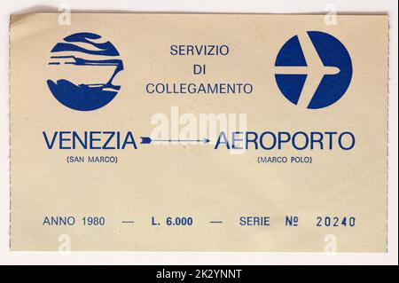 Biglietto per il vecchio traghetto in taxi dall'aeroporto Marco Polo a San Marco Venezia Italia Foto Stock