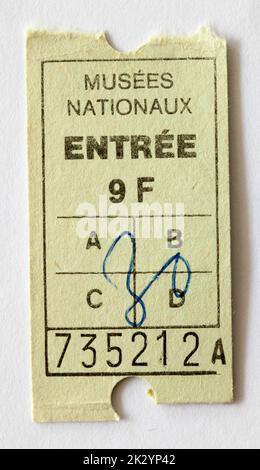 Biglietto d'ingresso al vecchio museo francese Foto Stock