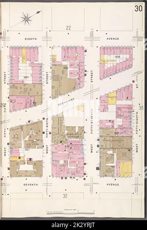 Cartografica, Mappe. 1907. Lionel Pincus e la Principessa Firyal Map Division. Assicurazione antincendio , New York (stato), Real Property , New York (stato), Cities & Cities , New York (stato) Manhattan, V. 6, Plate No. 30 Mappa delimitata da 8th Ave., W. 58th St., 7th Ave., W. 55th St Foto Stock