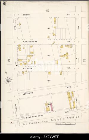 Cartografica, Mappe. 1884 - 1936. Lionel Pincus e la Principessa Firyal Map Division. Assicurazione antincendio , New York (stato), Real Property , New York (stato), Cities & Cities , New York (stato) Brooklyn V. 7, Plate No. 81 Mappa delimitata da Crown St., Troy Ave., E. New York Ave., Albany Ave. Foto Stock