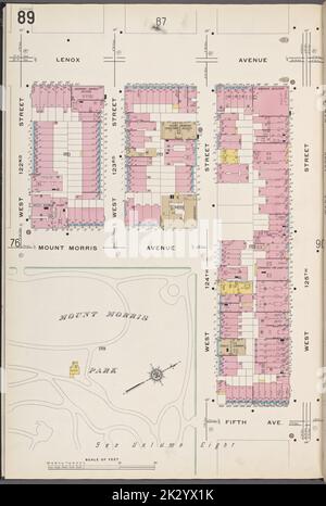 Cartografica, Mappe. 1912. Lionel Pincus e la Principessa Firyal Map Division. Assicurazione antincendio , New York (stato), Real Property , New York (stato), Cities & Cities , New York (stato) Manhattan V. 7, Plate No. 89 Mappa delimitata da Lenox Ave., W. 125th St., 5th Ave., Mount Morris Park, W. 122nd St Foto Stock
