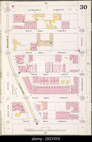 Cartografica, Mappe. 1902. Lionel Pincus e la Principessa Firyal Map Division. Assicurazione antincendio , New York (stato), Real Property , New York (stato), Cities & Cities , New York (stato) Manhattan, V. 7, Plate No. 30 Mappa delimitata da Cathedral Parkway, Amsterdam Ave., W. 105th St., W. End Ave. Foto Stock