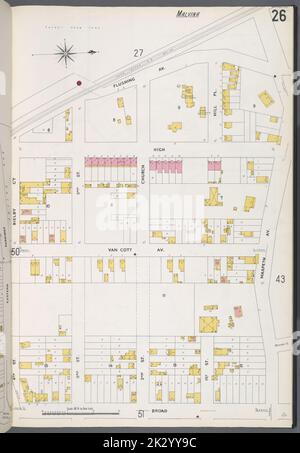 Cartografica, Mappe. 1884 - 1936. Lionel Pincus e la Principessa Firyal Map Division. Assicurazione antincendio , New York (stato), Real Property , New York (stato), Cities & Cities , New York (stato) Queens V. 3, Plate No. 26 Mappa delimitata da Flushing Ave., Maspeth Ave., Broad St., Bielby CT Foto Stock