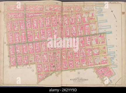Cartografica, Mappe. 1891. Lionel Pincus e la Principessa Firyal Map Division. Manhattan (New York, N.Y.), Real Property , New York (state) , New York Plate 7 Mappa delimitata da E. 3rd St., East River, Grand St., Essex St Foto Stock