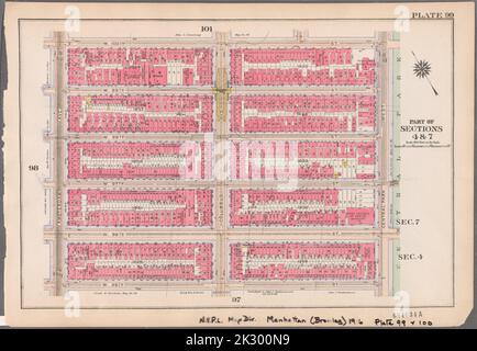 Cartografica, Mappe. 1916. Lionel Pincus e la Principessa Firyal Map Division. Atlas, Manhattan (New York, N.Y.), Real Property, New York (state), New York Plate 99: Delimitata da W. 100th Street, Central Park West, W. 95th Street e Amsterdam Avenue parte delle sezioni 4 e 7 Foto Stock