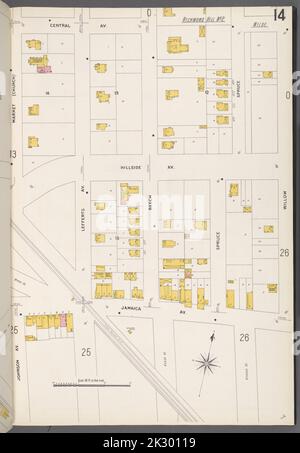 Cartografica, Mappe. 1884 - 1936. Lionel Pincus e la Principessa Firyal Map Division. Assicurazione antincendio , New York (Stato), Real Property , New York (Stato), Cities & Cities , New York (Stato) Queens V. 4, Plate No. 14 Mappa delimitata da Central Ave., Willow, Jamaica Ave., mercato Foto Stock