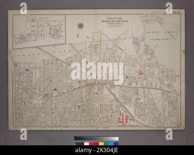 Cartografica, Mappe, carte catastali. 1909. Lionel Pincus e la Principessa Firyal Map Division. Queens (New York, N.Y.), New York (N.Y.), Real Property Plate 32: Bounded by (Forest Park) Magnolia Avenue, Union Place, Tulip Street, Cleveland Avenue, Washington Avenue, Myrtle Avenue, Division Avenue, ... Maple Grove Cemetery, Newtown Road, Van Wyck Avenue, Atlantic Avenue e Union Place. Parte del comune di Queens, Giamaica, Ward 4. Foto Stock