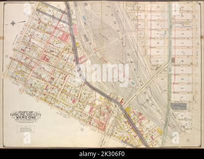 Cartografica, Mappe. 1907 - 1908. Lionel Pincus e la Principessa Firyal Map Division. Vampate (New York, N.Y.) Queens, Vol. 2, Double Page Plate No. 3; Part of Long Island City Ward One (Part of Old Ward 2, 3 & 4). Mappa delimitata da Washington Ave., Webster Ave., Freeman Ave., Rapelje Ave., Beebe Ave., Payntar Ave., Wilbur Ave., Hunter Ave., Jackson Ave., Thomson Ave., Harris Ave., Skillman Ave. Queens Boulevard, Foster Ave., inclusi Prospect st., Radde St., Academy St., Lockwood St., Lathrop St., Briell St., Bartow St., Blackwell St., Pomeroy St., North Jane St., South Jane St., Henry St Foto Stock