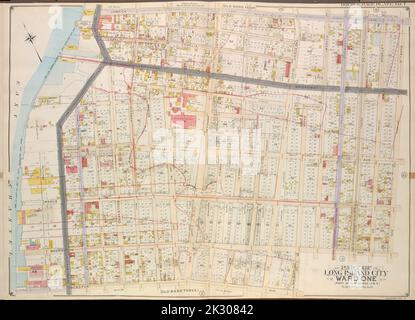 Cartografica, Mappe. 1907 - 1908. Lionel Pincus e la Principessa Firyal Map Division. Vampate (New York, N.Y.) Queens, Vol. 2, Double Page No. 7; Part of Long Island City Ward One (Part of Old Wards 3 & 4); Map Bounded by Webster Ave., Washington Ave., Pierce Ave., Graham Ave., Franklyn Ave., Vernon Ave., Broadway, Jamaica Ave., Rapelje Ave., 4th Ave., 3rd Ave., Debevoise Ave., 2nd Ave., 1st Ave., Vanalst Ave., Hopkins Ave., Ely Ave.; inclusi Lathrop St., Lockwood St., Academy St., Crescent St., Prospect St., Catherine St., William St., Spring St., Fulton St., Greenwich St., Henry St., Jay St., Foto Stock