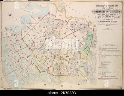 Cartografica, Mappe. 1908 - 1912. Lionel Pincus e la Principessa Firyal Map Division Index map to Volume Two Atlas of the Borough of Queens 1st and 2nd Wards City of New York, edito da E. Belcher Hyde, 5 Beekman St. (Temple Court) Manhattan. 97 Liberty St., Brooklyn Borough. 1908. Foto Stock