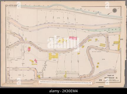 Cartografica, Mappe. 1916. Lionel Pincus e la Principessa Firyal Map Division. Atlas, Manhattan (New York, N.Y.), Real Property , New York (state) , New York Plate 178: Bounded by Riverside Drive (Hudson River), Corbin Place, ft. Washington Avenue, Broadway, W. 192nd Street, si affaccia su Terrace e Northern Avenue, parte della Sezione 8 Foto Stock