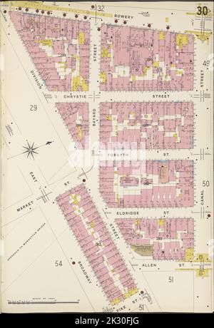 Cartografica, Mappe. 1884 - 1936. Lionel Pincus e la Principessa Firyal Map Division. Assicurazione antincendio , New York (Stato), Real Property , New York (Stato), Cities & Cities , New York (Stato) Manhattan, V. 1, Plate No. 30 Mappa delimitata da Bowery, Canal St., Allen St., East Broadway. Foto Stock