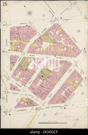 Cartografica, Mappe. 1884 - 1936. Lionel Pincus e la Principessa Firyal Map Division. Assicurazione antincendio , New York (stato), Real Property , New York (stato), Cities & Cities , New York (stato) Manhattan, V. 1, Plate No. 25 Mappa delimitata da Worth St., Baxter St., William St., New Chambers St., Centre St Foto Stock