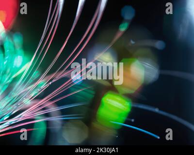 Close-up di cavi a fibra ottica Foto Stock