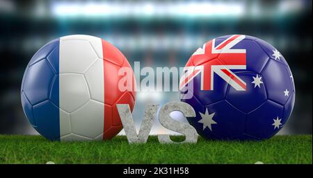 Qatar 2022 Football world cup group D France vs Australia. 3d illustration. Foto Stock