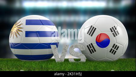 Qatar 2022 Coppa del mondo di calcio gruppo H Uruguay vs Corea del Sud. illustrazione 3d. Foto Stock