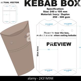 scatola di kebab dall'aspetto delizioso. Dotato di una cerniera, per strappare la scatola e può mangiare sul posto. Illustrazione Vettoriale